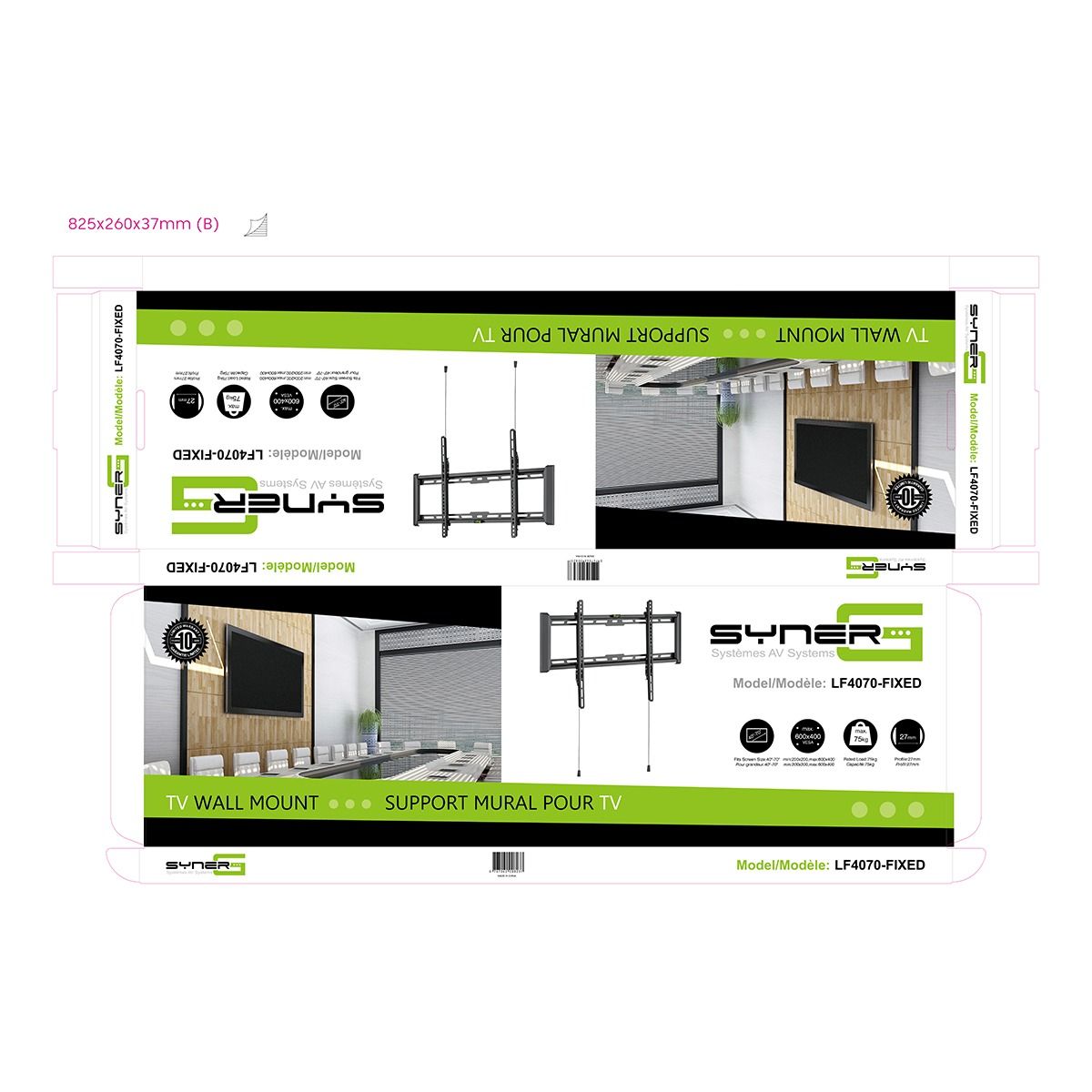 Fixed TV wall mount for 37-80in with micro-adjustment