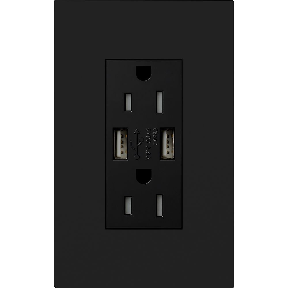 15A NEW ARCH - TMP RES RECEPTACLE  W-DUAL USB - GLOSS BLACK