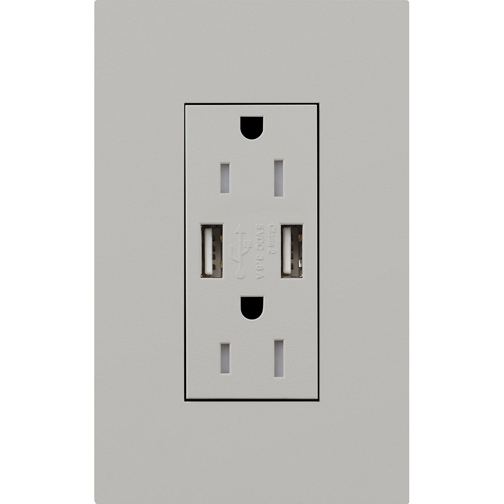 15A NEW ARCH - TMP RES RECEPTACLE  W-DUAL USB - GLOSS GRAY