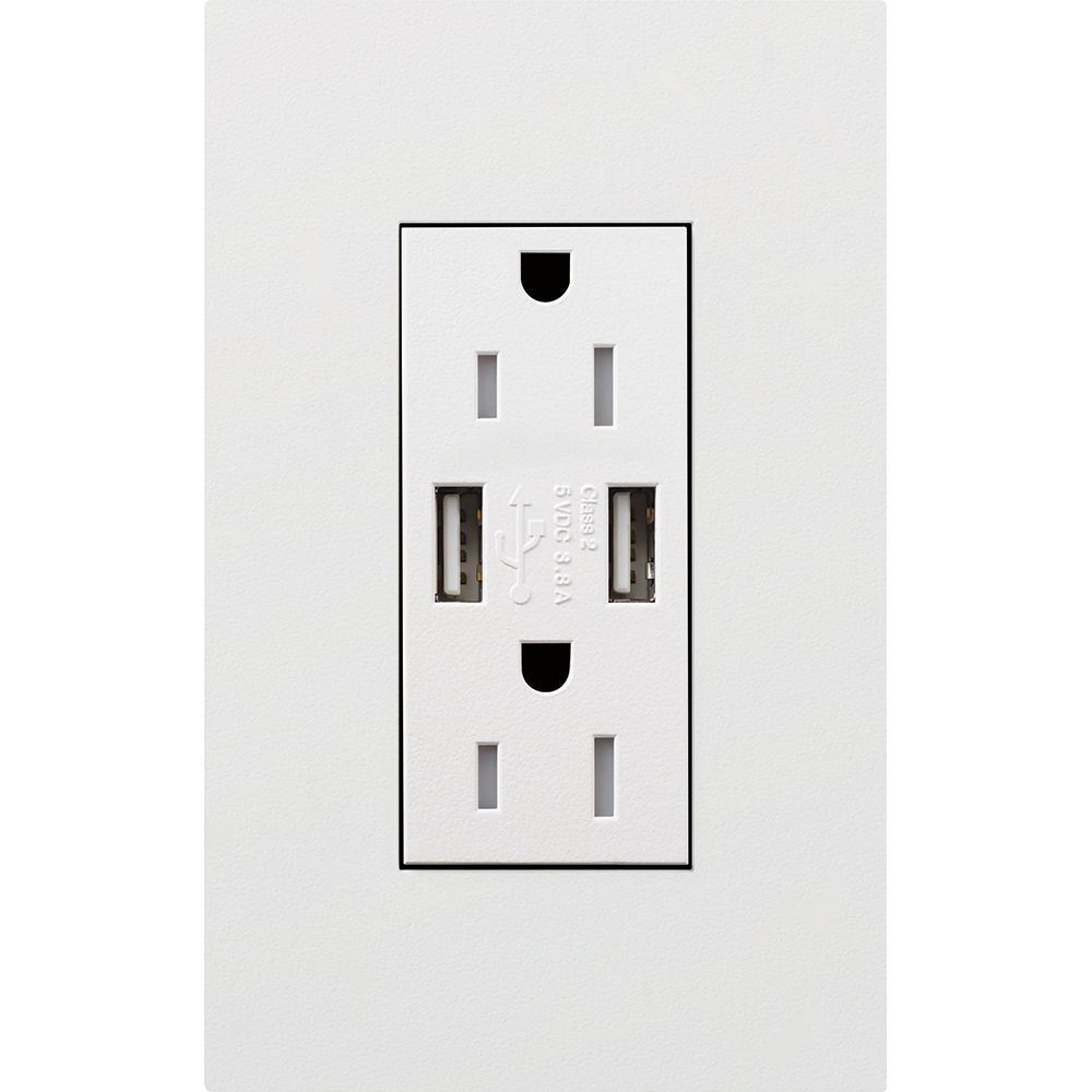 15A NEW ARCH - TMP RES RECEPTACLE  W-DUAL USB - GLOSS WHITE