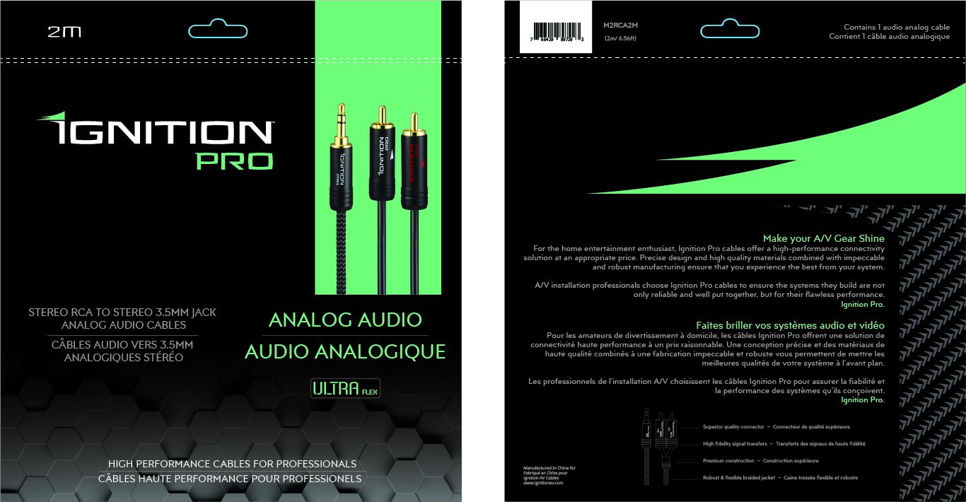 Ignition Audio Interconnect - 3.5mm to 2-RCA, 1m-3.28ft