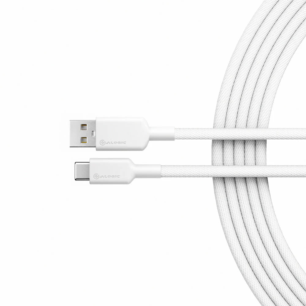 Alogic Charge & Sync USB-C to USB-A Double Braided Extremely Strong Cable 3ft Elements Pro 480Mbps - White