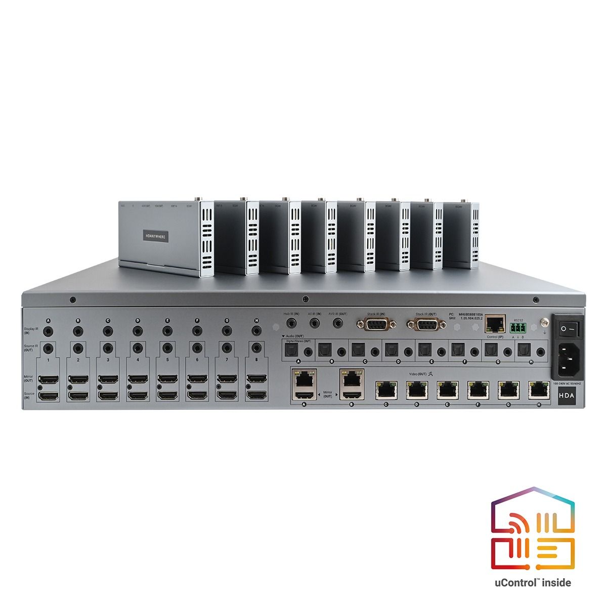 MHUB Stackable 8 Zone AV Control Hub (8 AV x 8 UTP 100M)