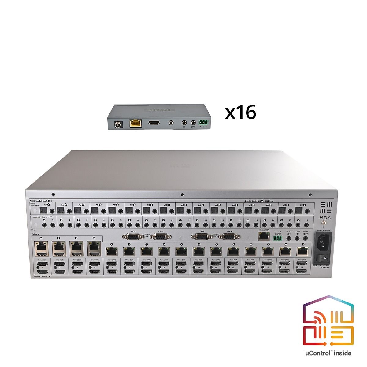 MHUB Stackable 16 Zone AV Control Hub (16 AV x 16 UTP 100M)