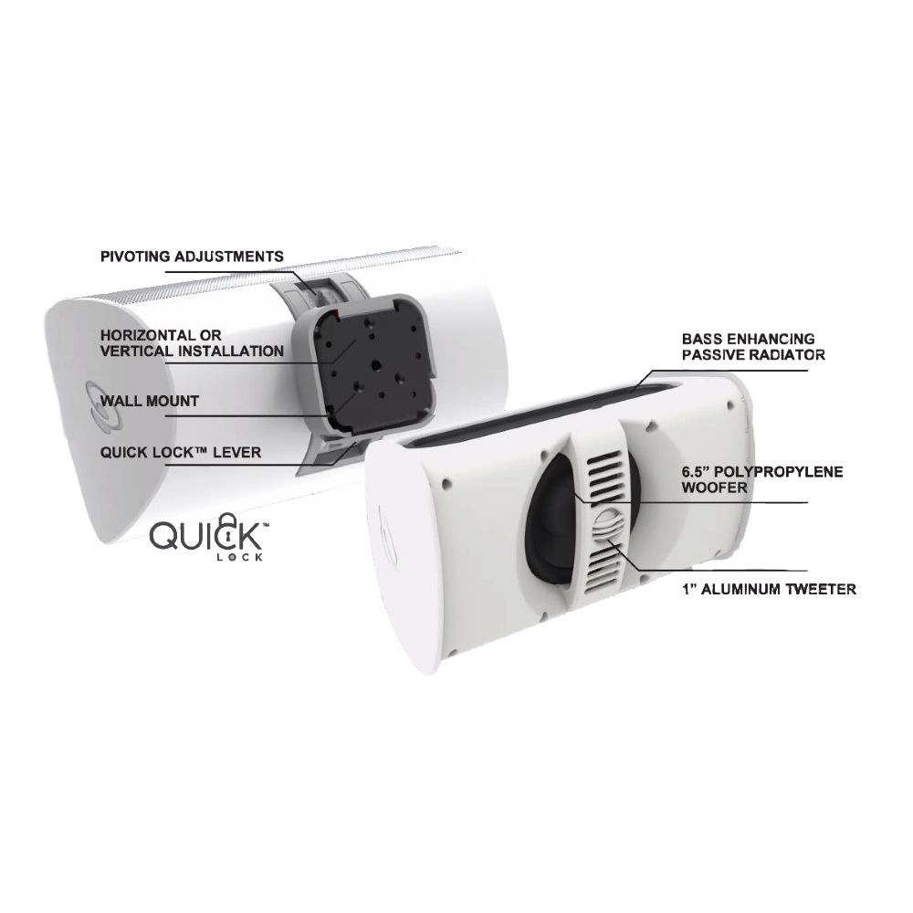 6.5in Outdoor Speaker, Bass Radiator, Quick Lock, EA, Black