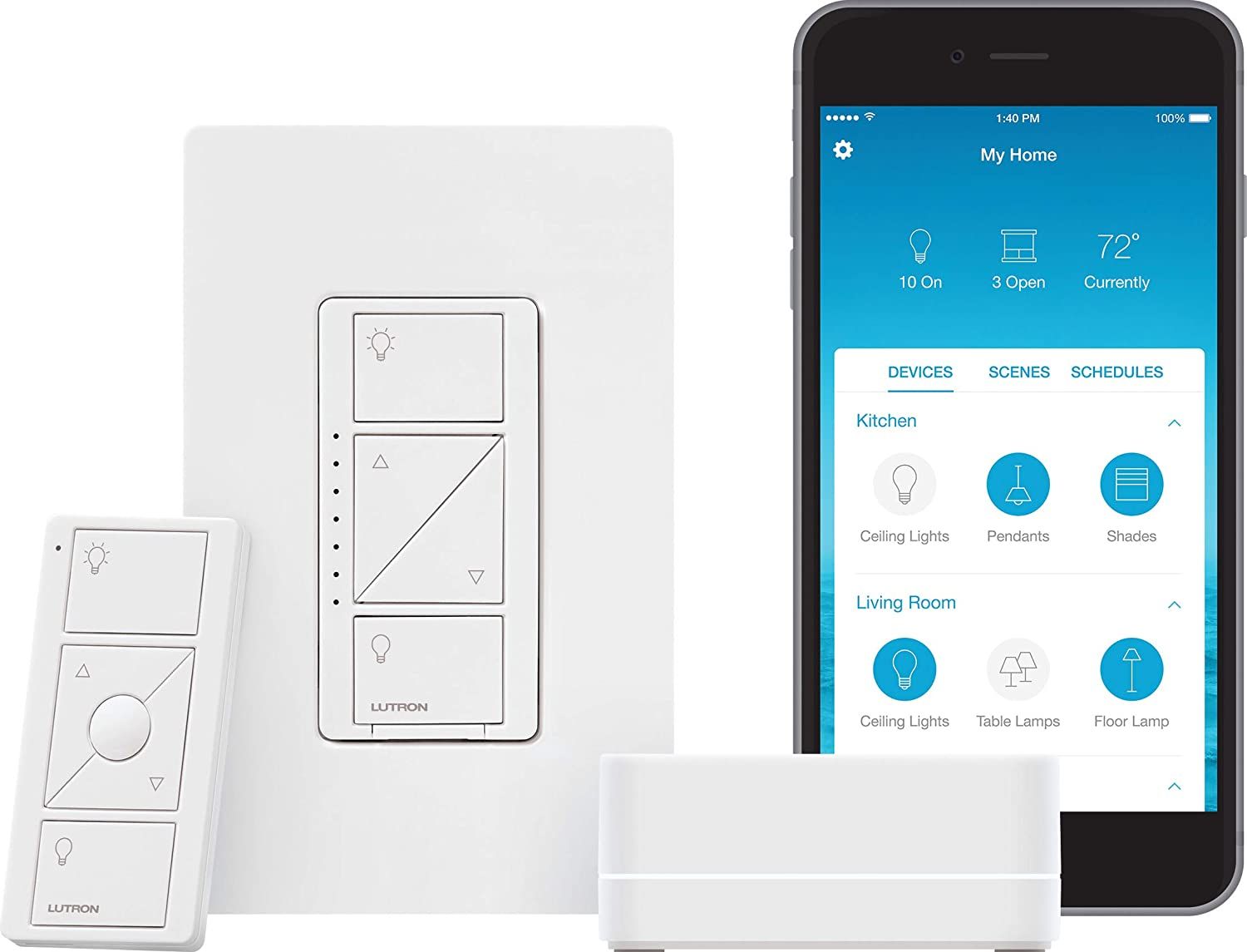 SMART BRIDGE PRO KIT W-WALL DIMMER & 3BRL PICO - GLOSS WHITE