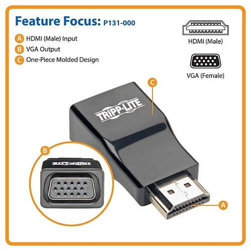 Eaton Tripp Lite P131-000 HDMI Male to VGA Female Adapter Video Converter, Supports Hi-Def Resolutions up to 1920 1200 (1080p) for Crystal-Clear Video