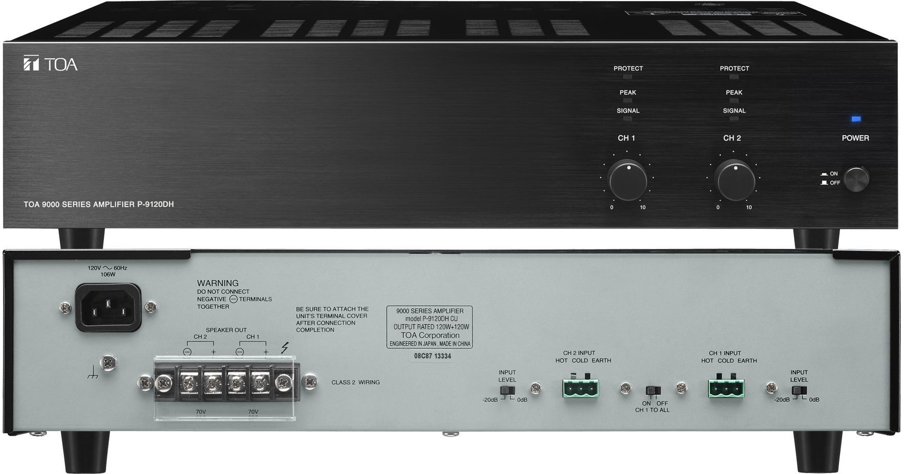 120W dual channel power amp. bal. line level input Hi-Z