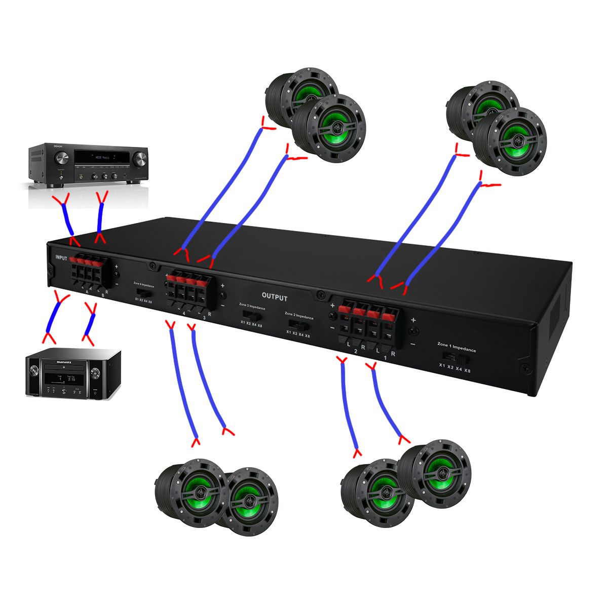 Four Pair Stereo Speaker Selector Box with Volume Control