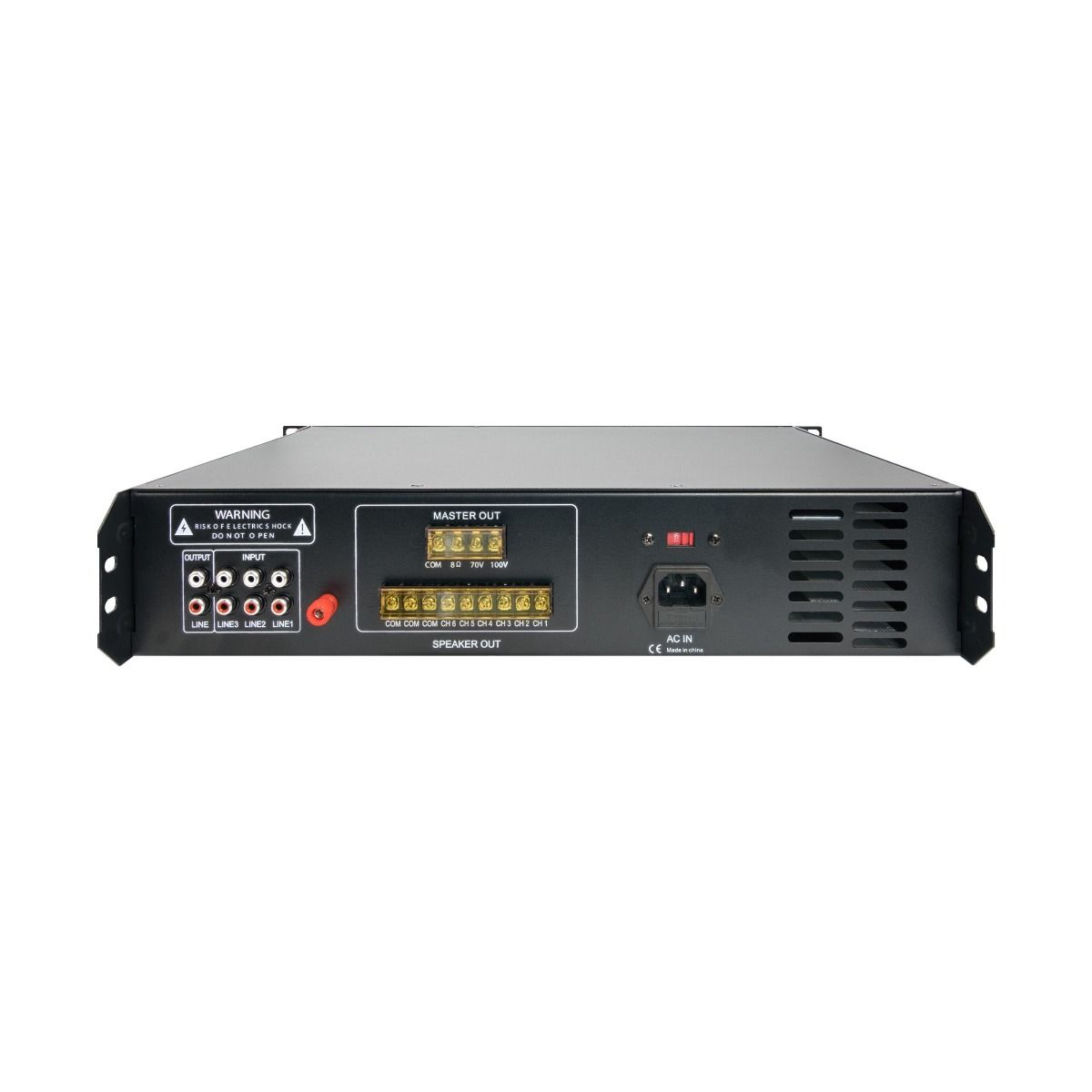 120W, 6-Ch 8Ohm/ 70v100v Commercial Amplifier w-Mic, BT & FM
