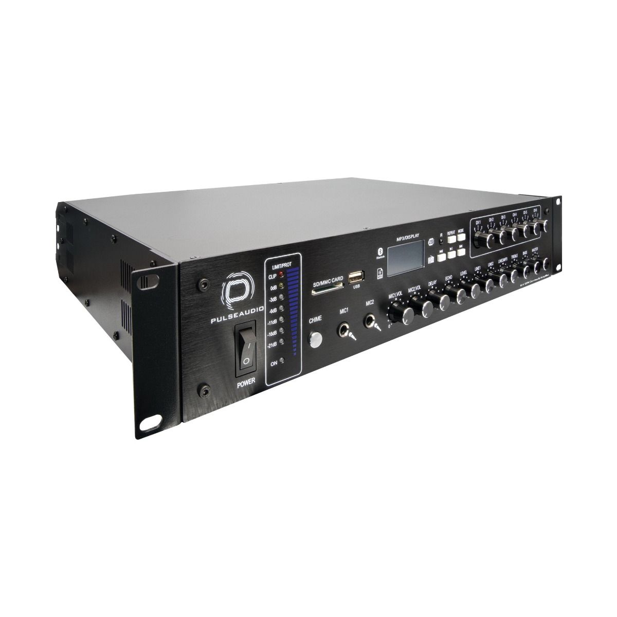 240W, 6-Ch 8Ohm/ 70v100v Commercial Amplifier w-Mic, BT & FM