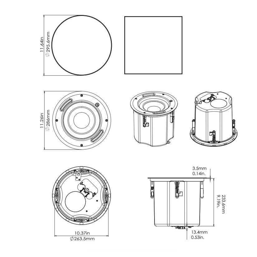 In-Ceiling 8in 70v/100v Subwoofer, 200W, Black w-TB80