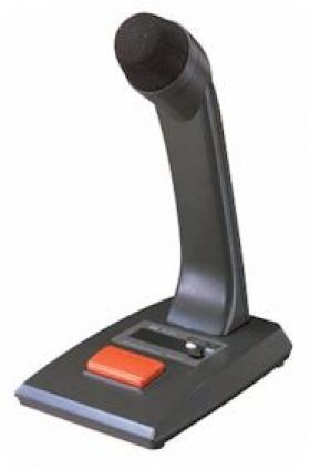 Desk-top paging microphone push-to-talk button with lock