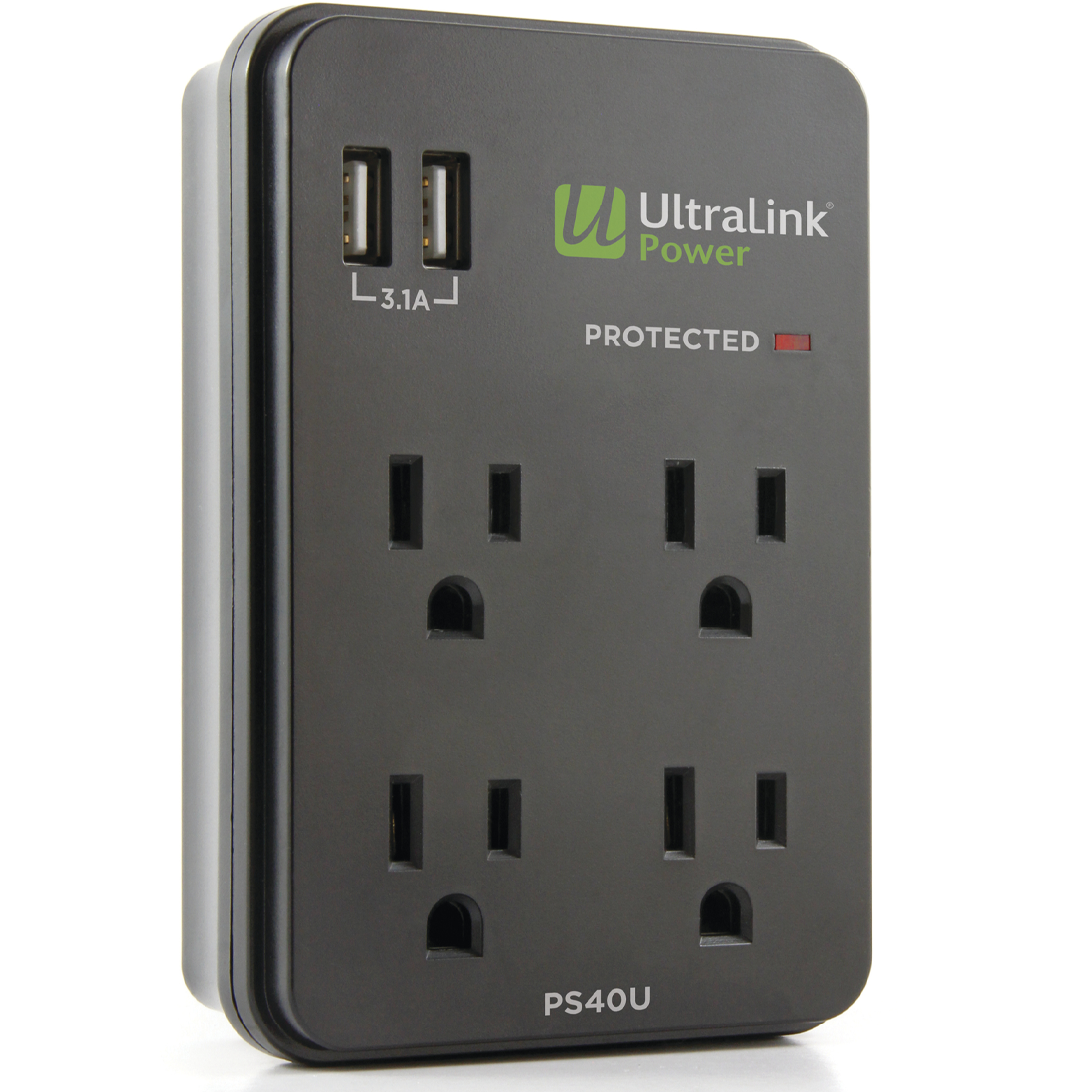 UltraPower 4 Outlet Wall Mount w 2x USB 900 Joules