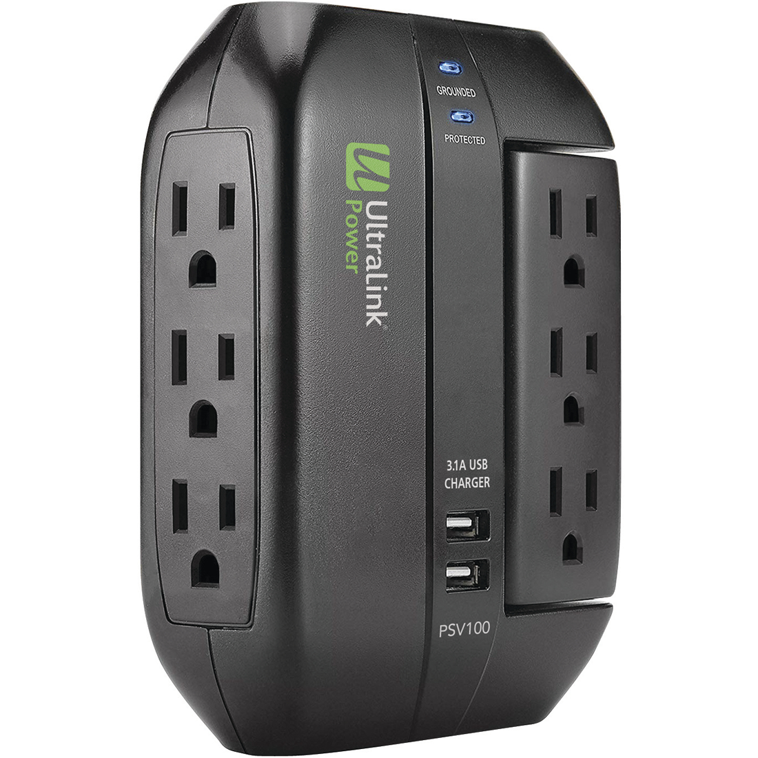 UltraPower 6 Outlet -3 Swivel Wall Mount 2x USB, 1200 Joules