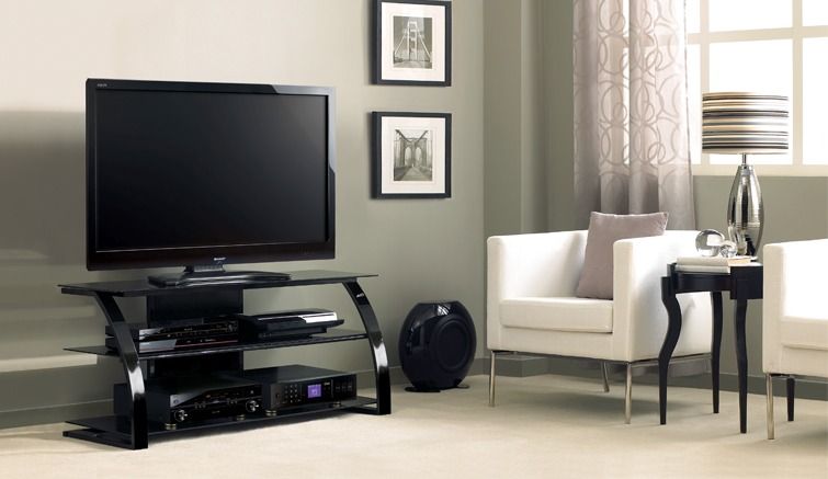 BellO Black Lacquer 3 shelf open AV Cabinet