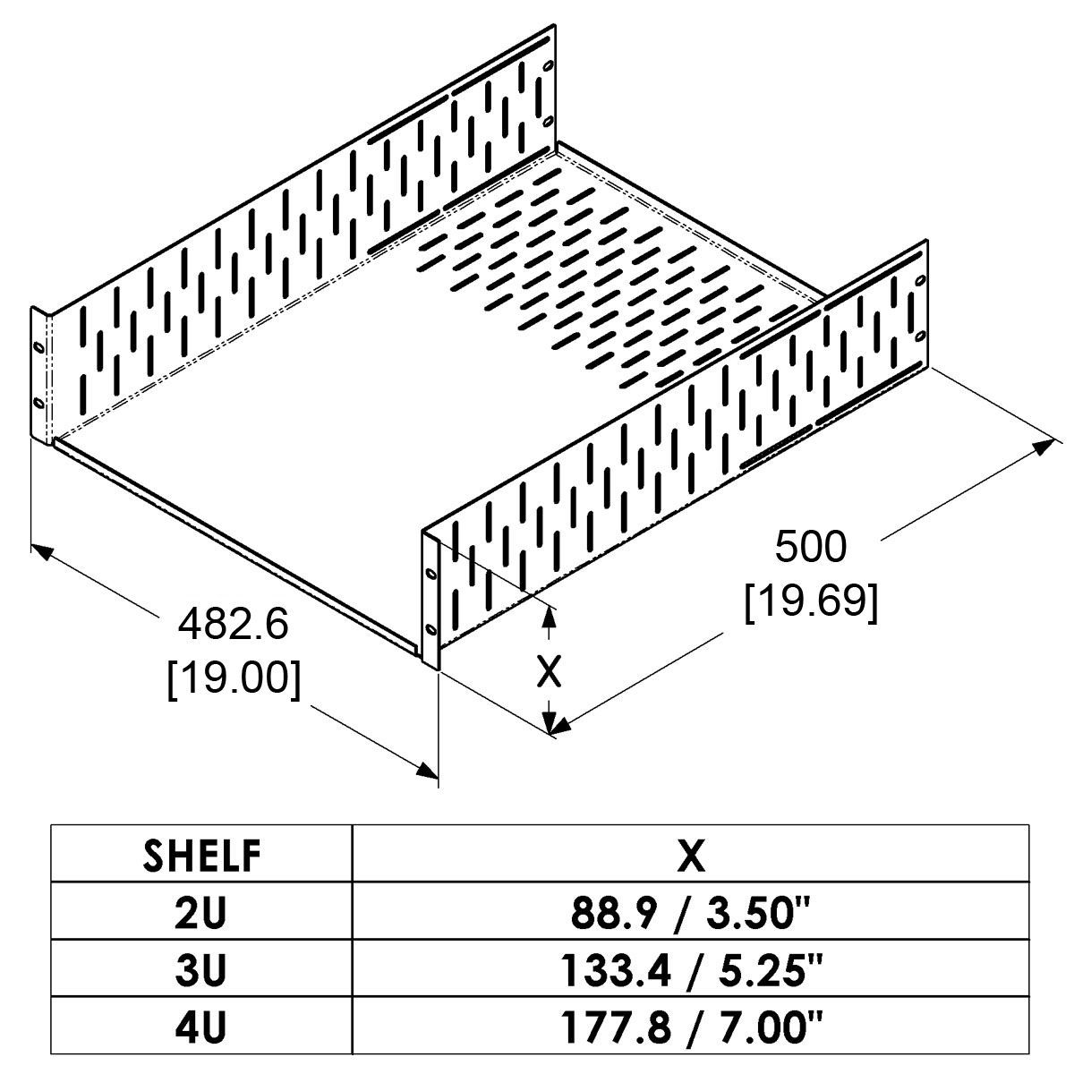2U CLAMPING RACK SHELF- 20 Deep -USES R1288-CBK