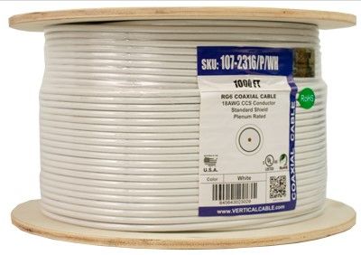 RG6 Plenum Rated 1000\' Wooden Spool White