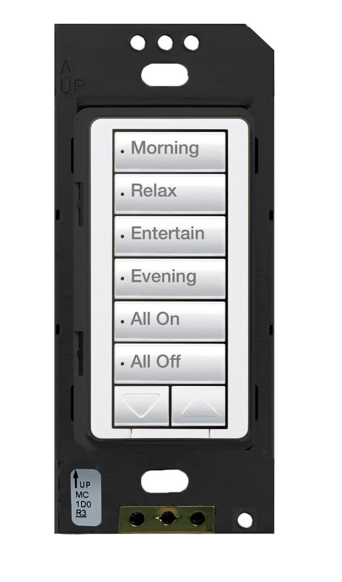 RA2 6BRL (6B+UP/DN) HYBRID NEUTRAL WALL KEYPAD -GLOSS WHITE