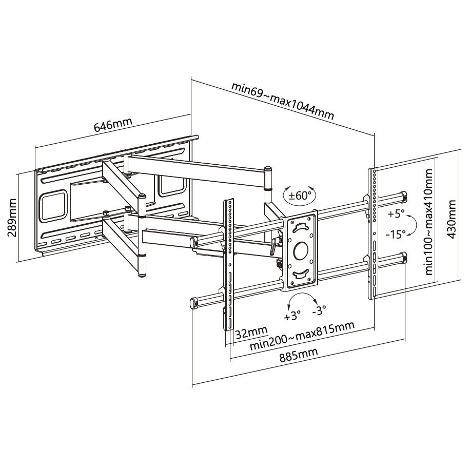 SynerG FullMotion TV Mount  XL 55-90 in