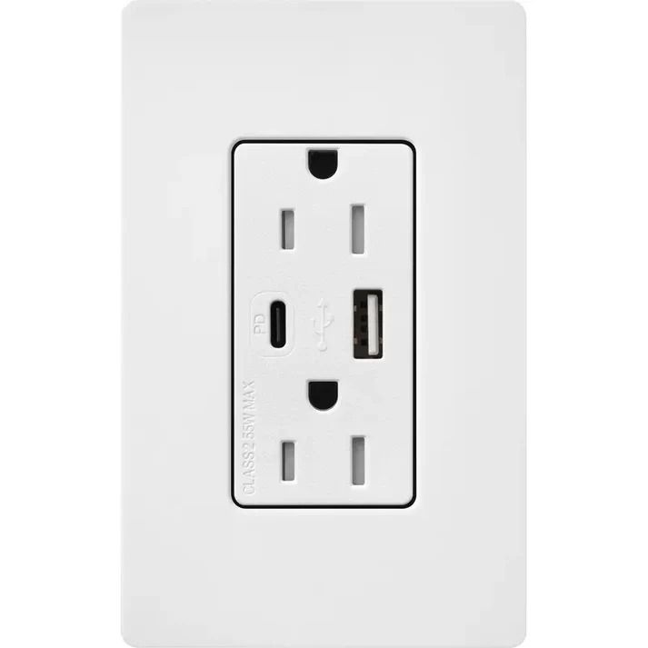 15A TAMPER RESISTANT RECEPTACLE W-USB-A & -C - GLOSS WHITE