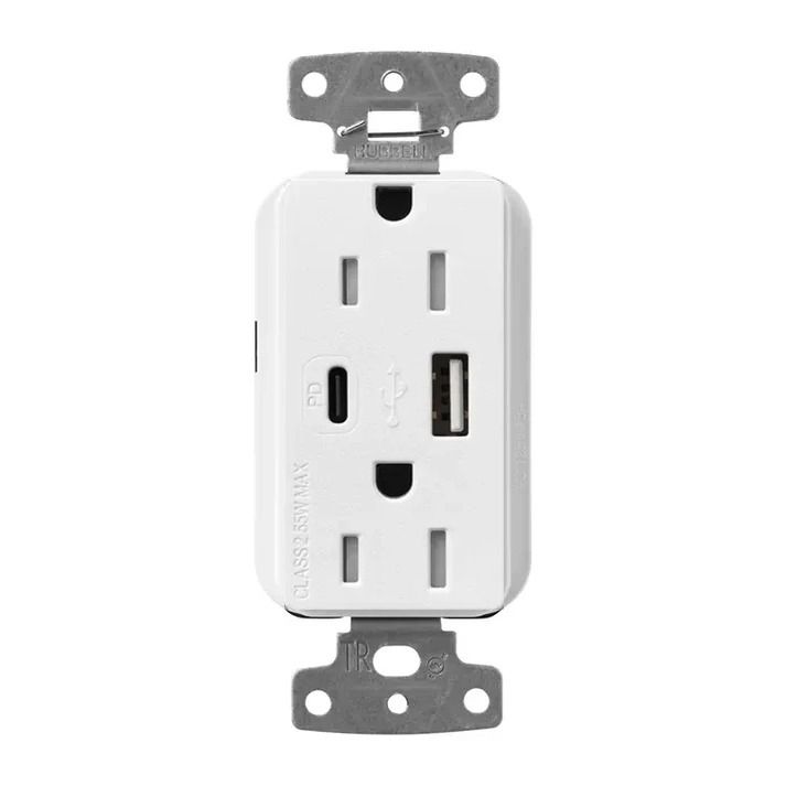 15A TAMPER RESISTANT RECEPTACLE W-USB-A & C - SATIN SNOW