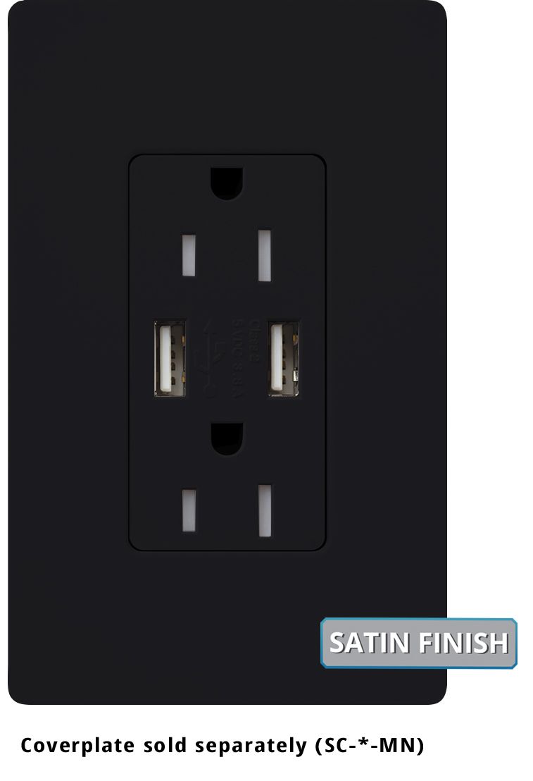 15A TAMPER RESISTANT RECEPTACLE W-2xUSB-A - SATIN MIDNIGHT