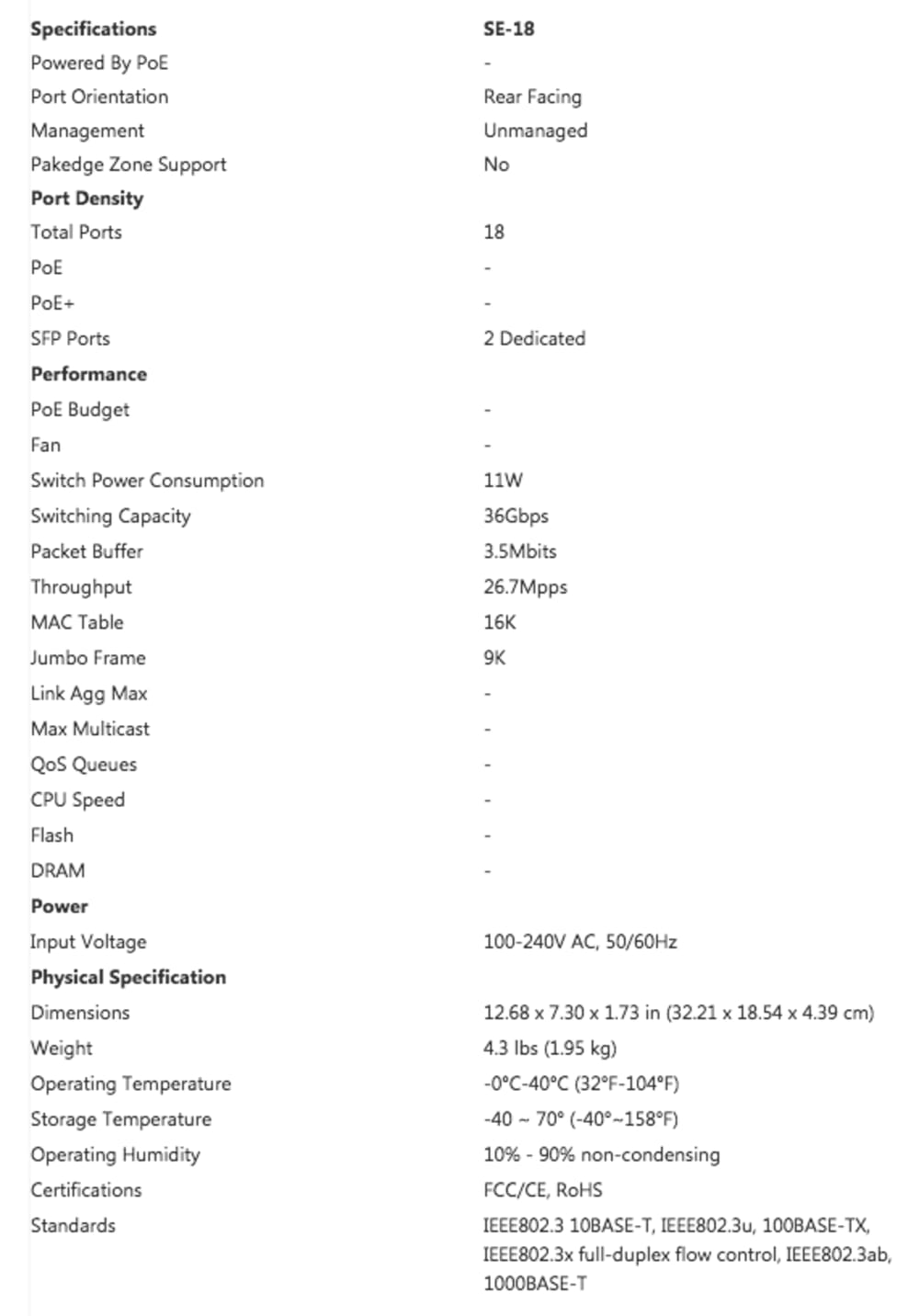 Pakedge® 16 Port Unmanaged Switch