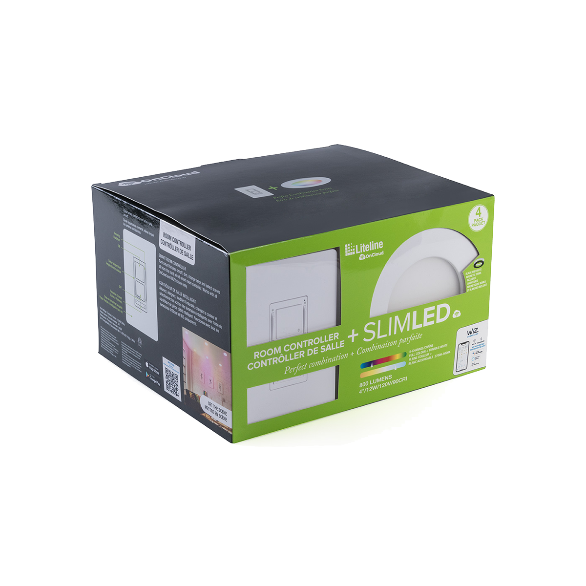 4in SLIMLED RGBTW, OnCloud 4pack with 1 Dimmer, BK-WH