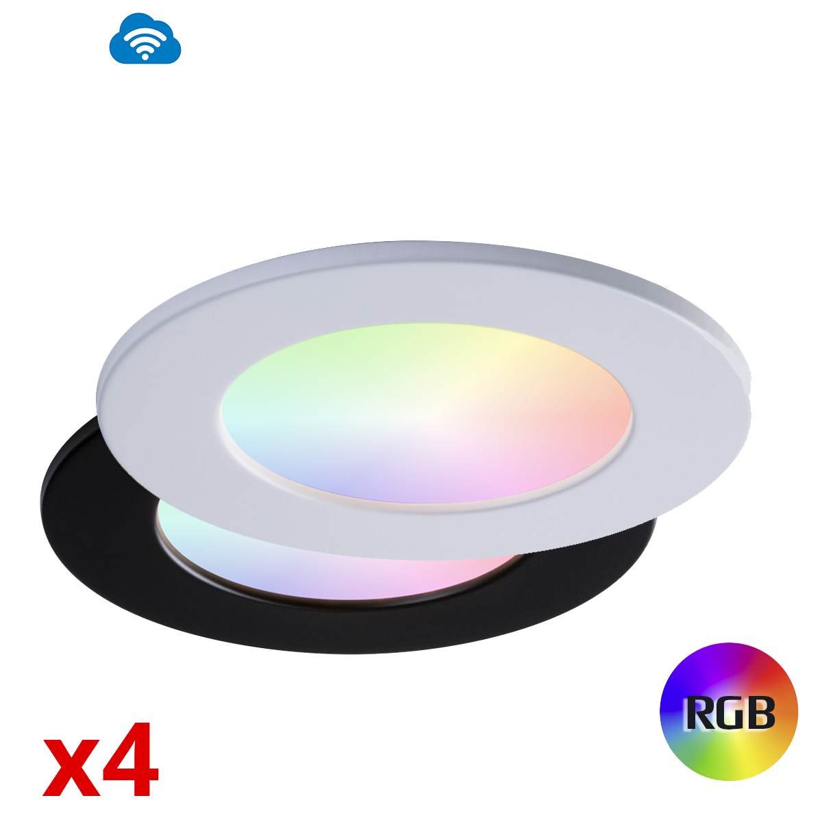 4in SLIMLED RGBTW, OnCloud 4pack with 1 Dimmer, BK-WH
