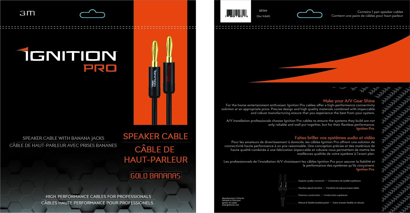 Ignition Speaker Cables, Stereo Pair w- Banana Jks, 3m-9.84f