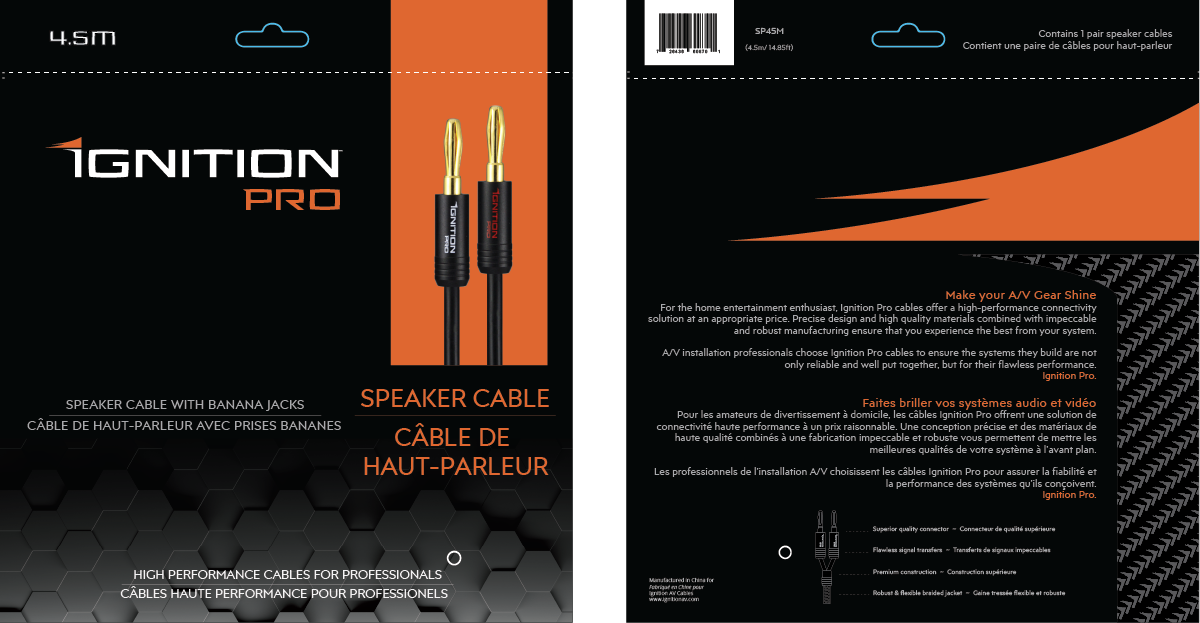 Ignition Speaker Cables, Stereo Pair w- Banana Jks, 4.5m