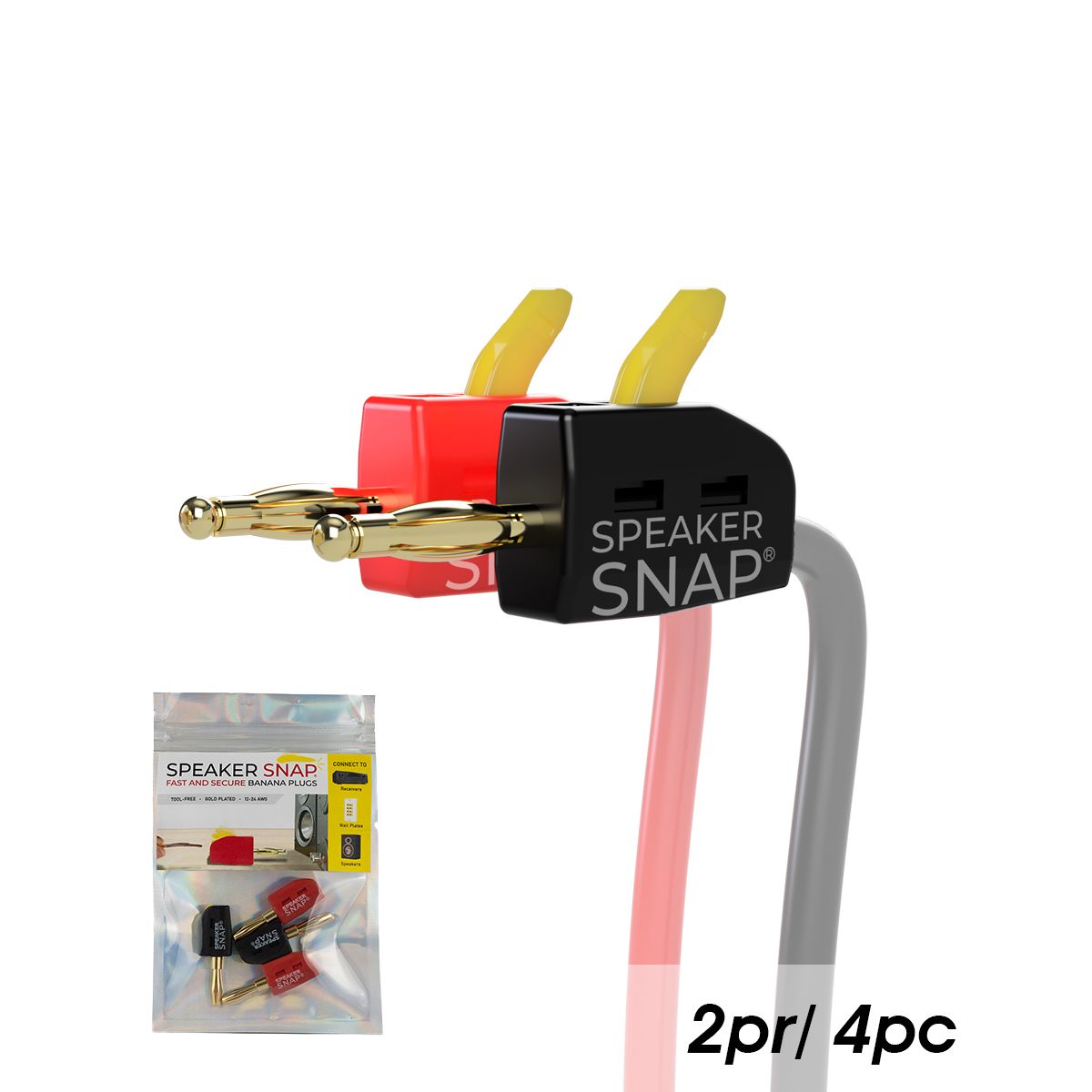 Banana Plugs Toolless, Red & Black 2 Pair / 4 Pieces
