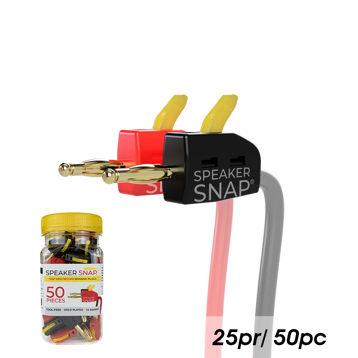 Banana Plugs Toolless,  Red & Black 25 Pair / 50 Pieces