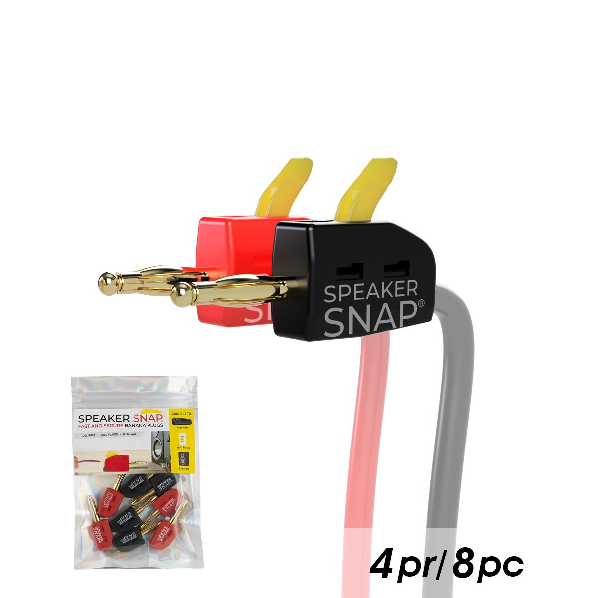 Banana Plugs Toolless, Red & Black 4 Pair / 8 Pieces