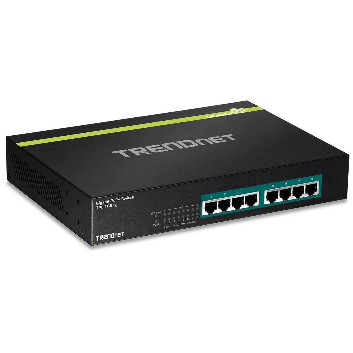 8-port Gigabit GREENnet PoE+ Switch, rack mountable