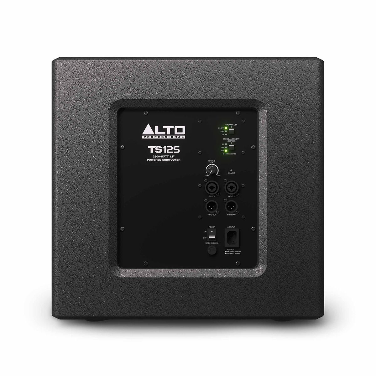 2500w 12-inch Powered Subwoofer w-Phase & Pairing Settings