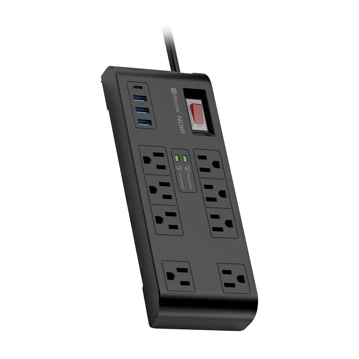 UltraPower Premium 8 Outlet (2 Wide) Strip +3xUSB 1xC, 4000J