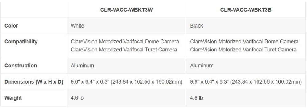 ClareVision Wall Bracket for VF Dome or VF Turret Cameras (Black)