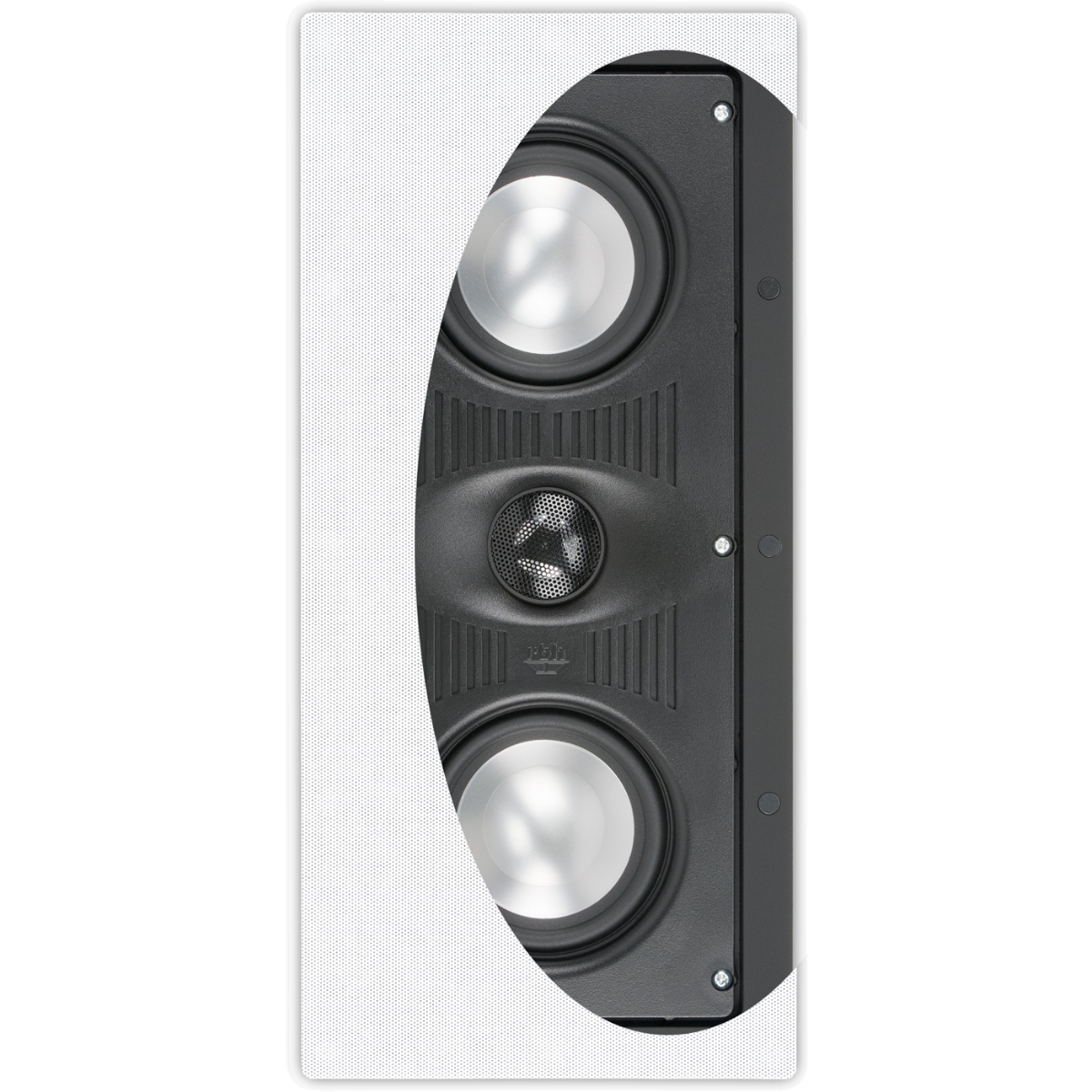 Dual 4 in metal cone woofers 2-way LCR in-wall speaker