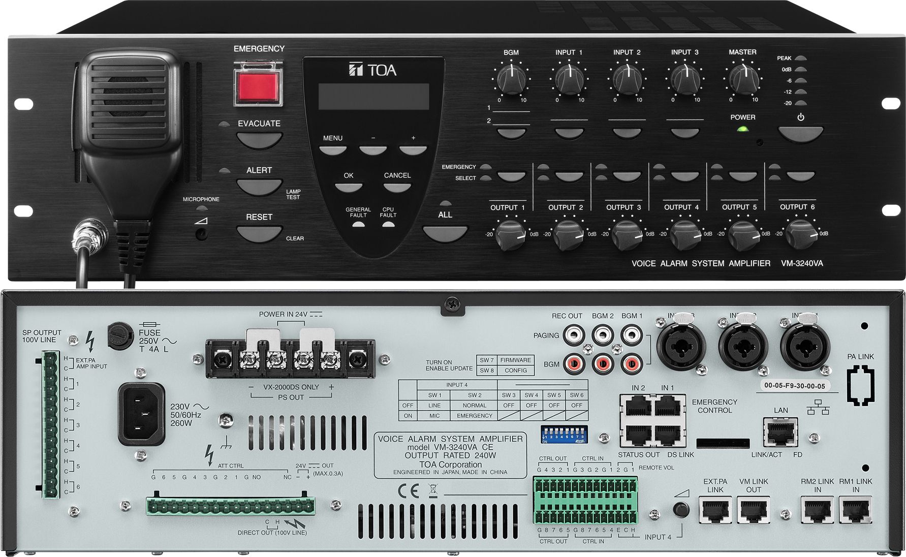 Emergency 6 zone 240 W paging amplifier - UL Version