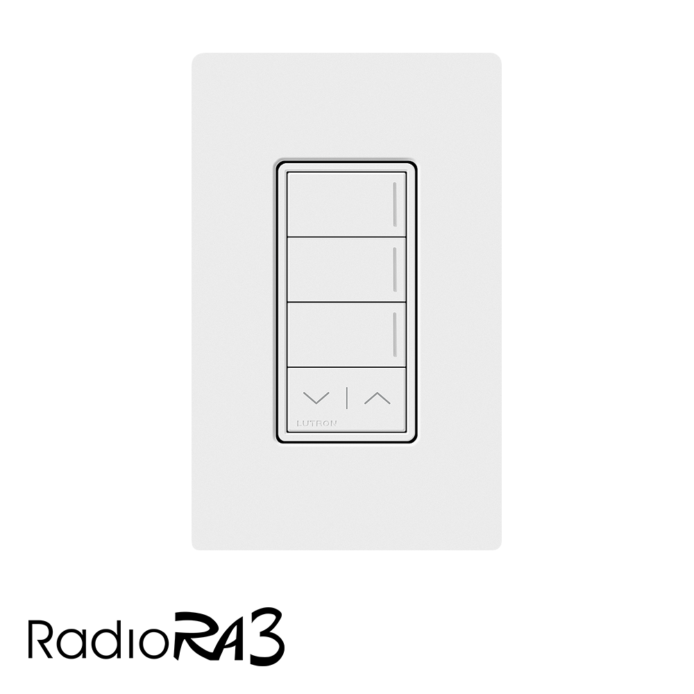 RA3 3 BUTTON + UP/DN KEYPAD WITH NEUTRAL- GLOSS WHITE