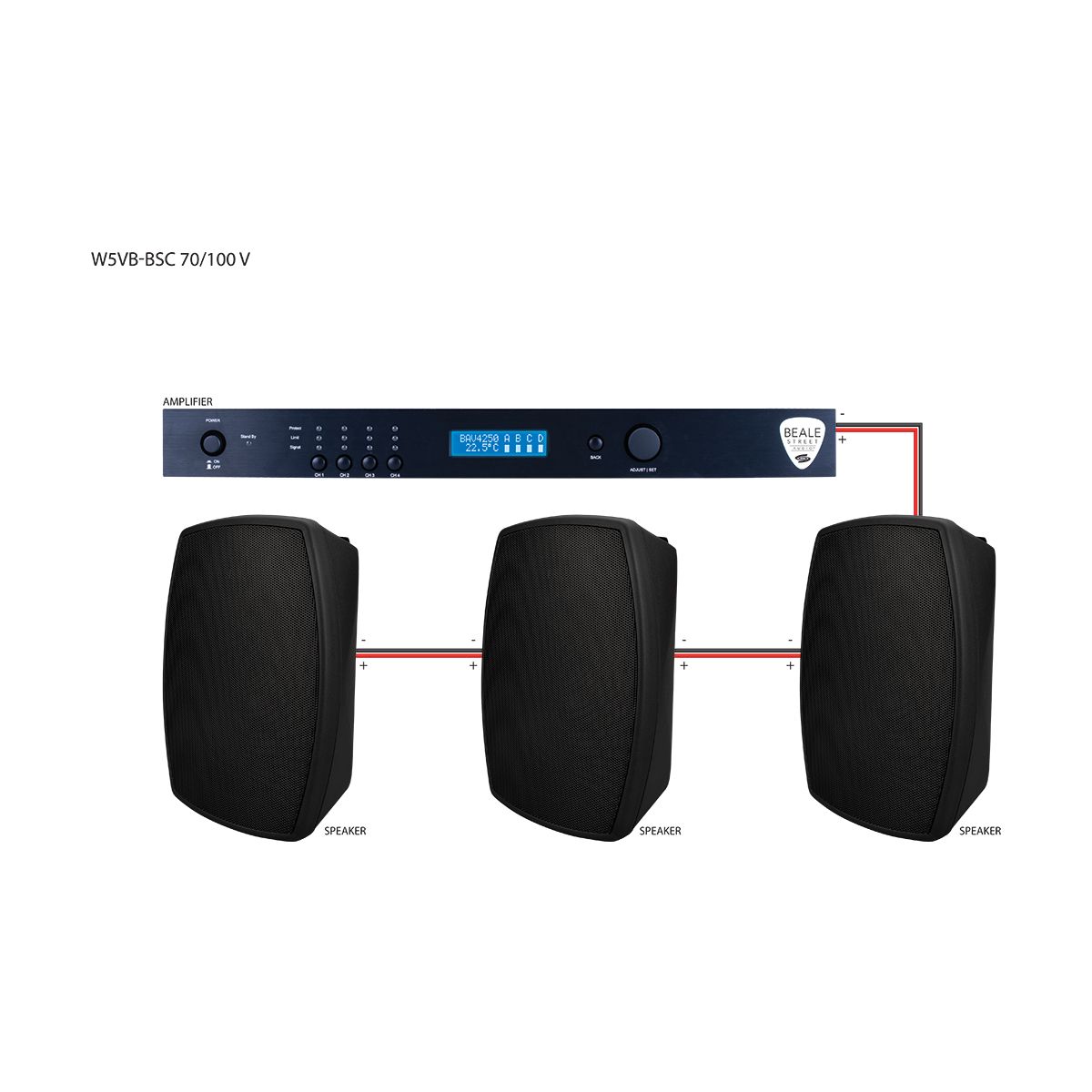 5.25in 8-Ohm-70v-100v On-Wall In & Outdoor Speaker, 50w - BK