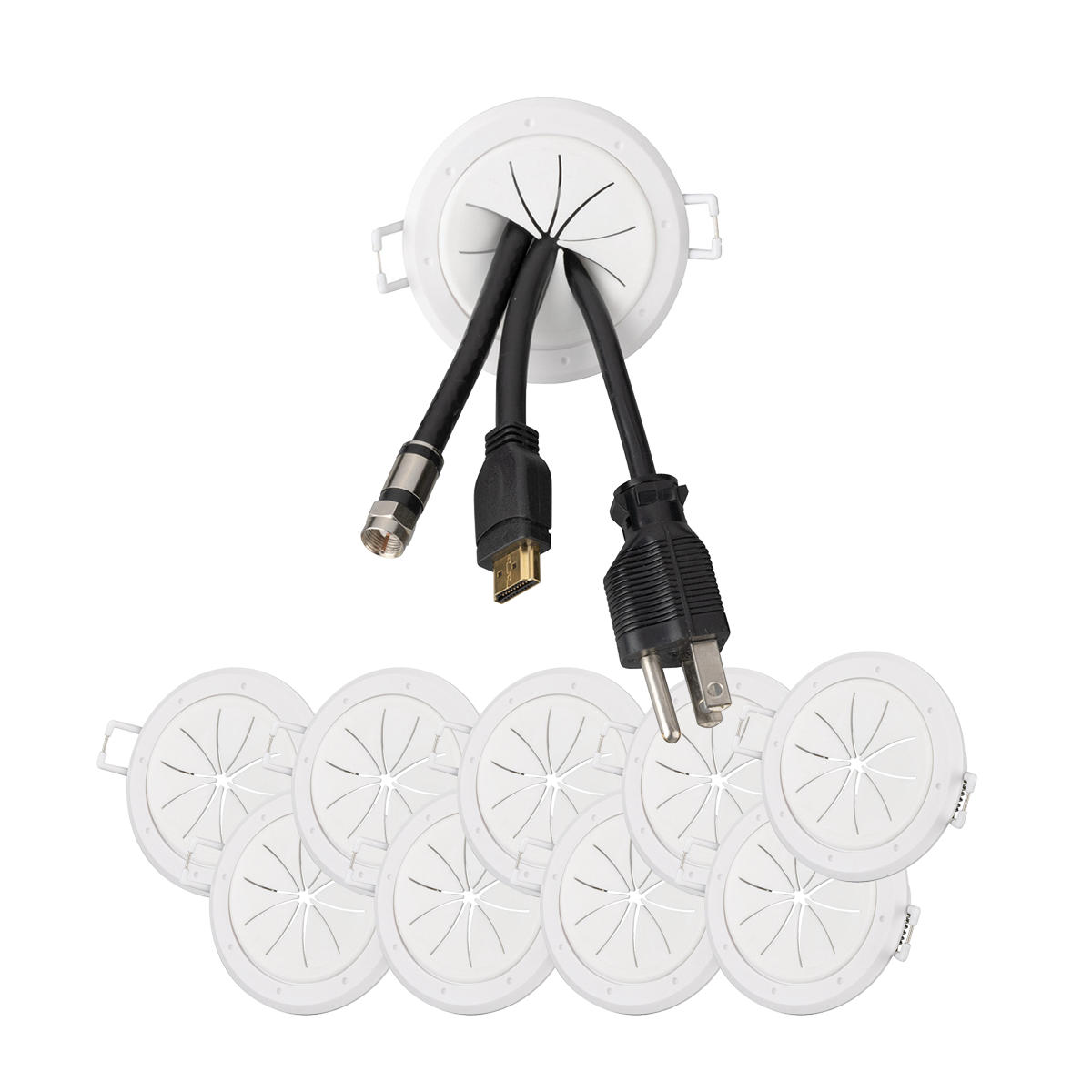 Spring Lock Cable Pass Through Round Wall Covering - 10 pack