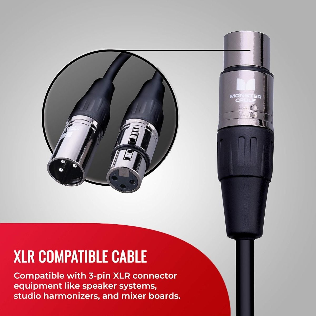 Monster Prolink Classic XLR Microphone Cable, 10ft Silver