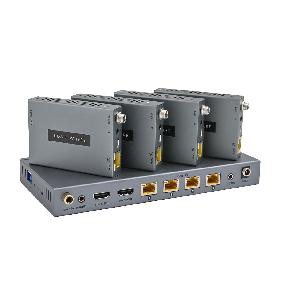 XTND 4K HDMI 1x4 Splitter Extender to 40m w-HDMI Mirror out
