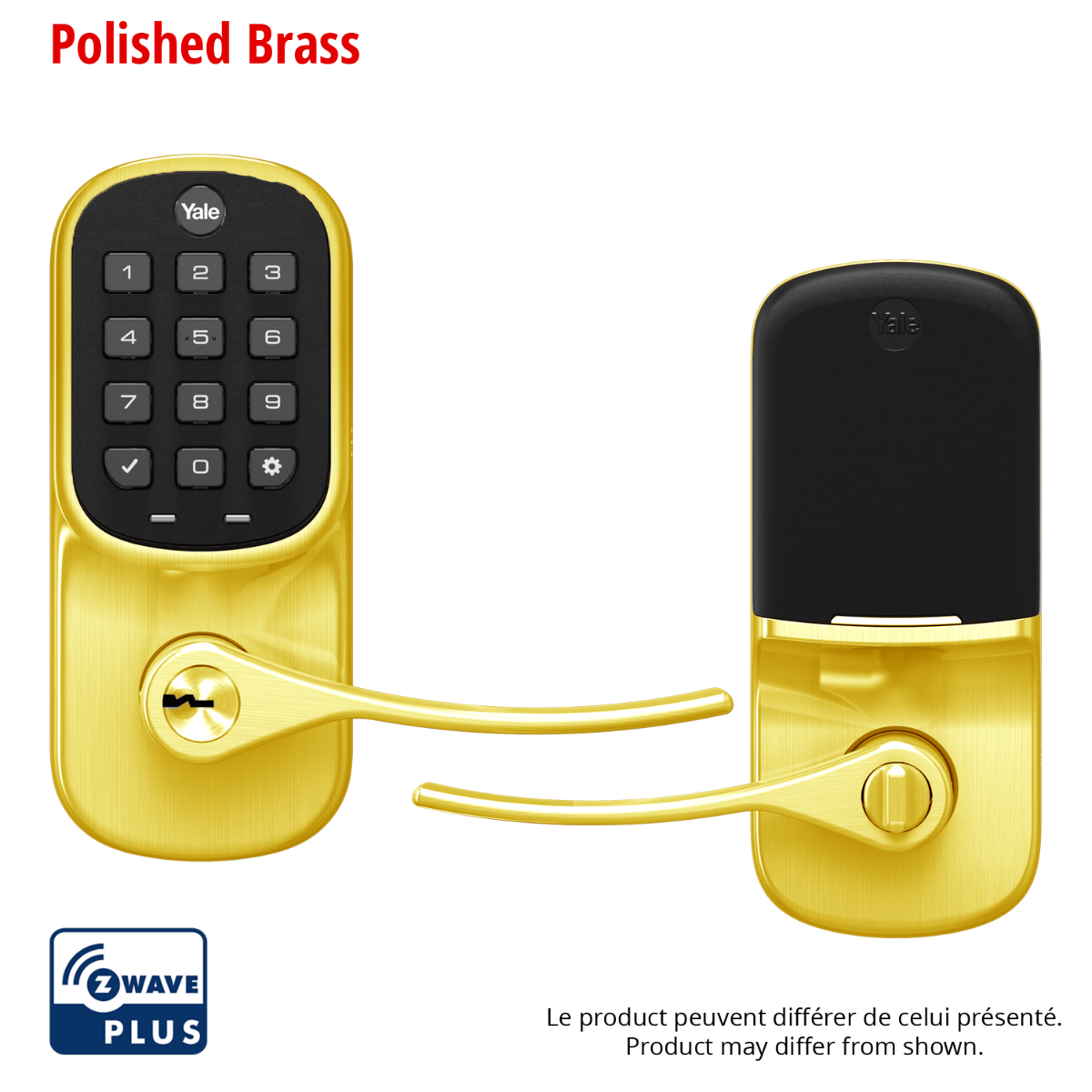 Assure Keypad & Keyed Lever w- Z-Wave, Polished Brass